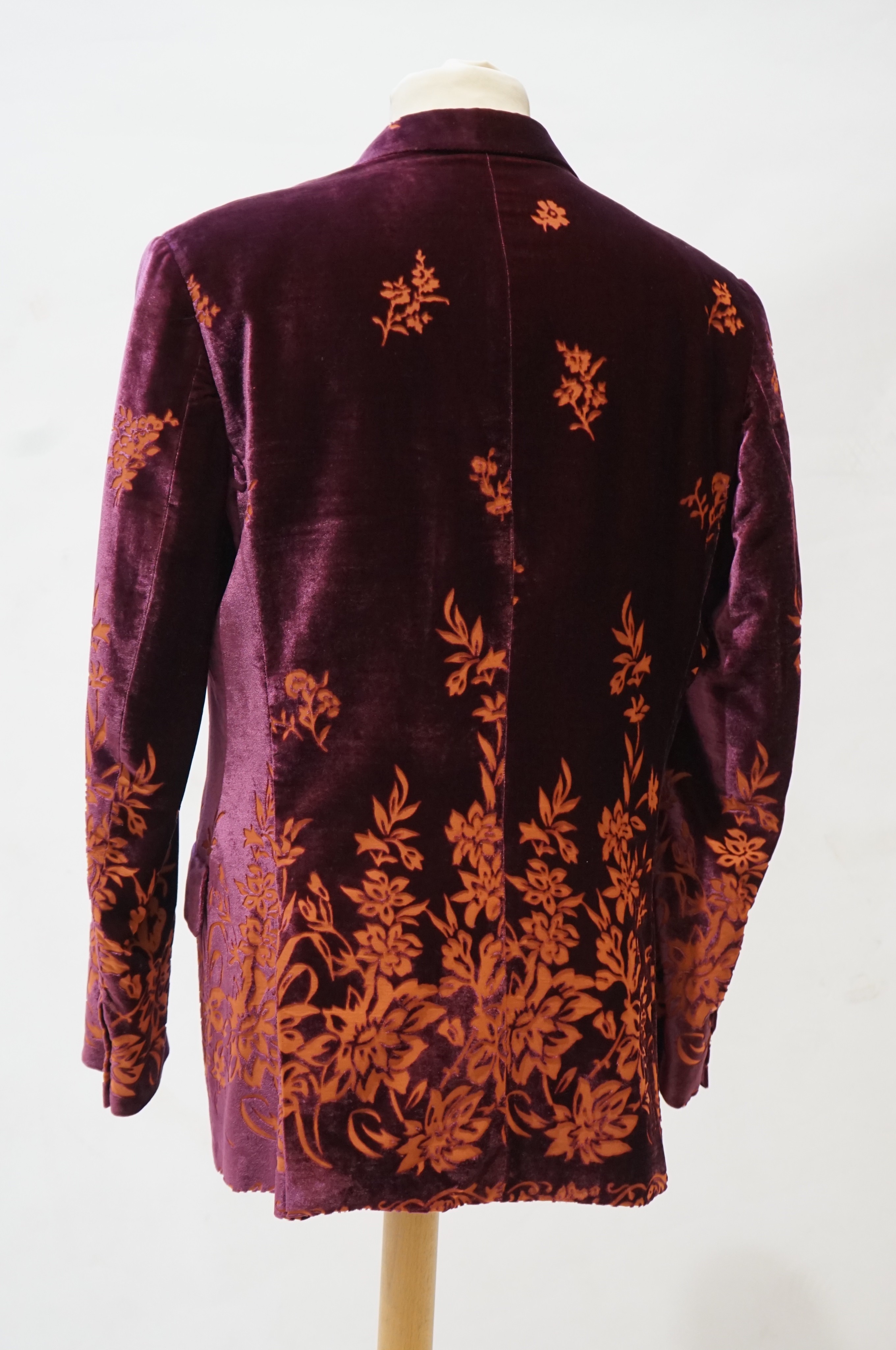 A gentleman's Paul Smith purple velvet jacket with cut foliate decoration, UK size 42